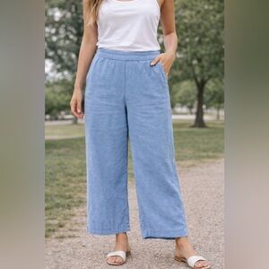 Loft Linen Wide Leg Cropped Chambray Pants Women’s 8 Blue